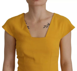 Gelbes ärmelloses Midi-Scheidenkleid aus Viskose