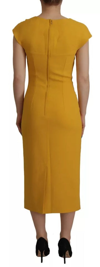 Gelbes ärmelloses Midi-Scheidenkleid aus Viskose