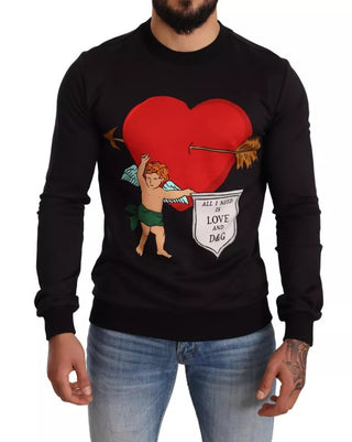 Schwarzer Amor Print Kapuzenpullover