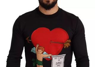 Schwarzer Amor Print Kapuzenpullover