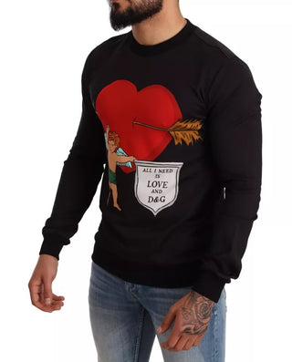 Schwarzer Amor Print Kapuzenpullover