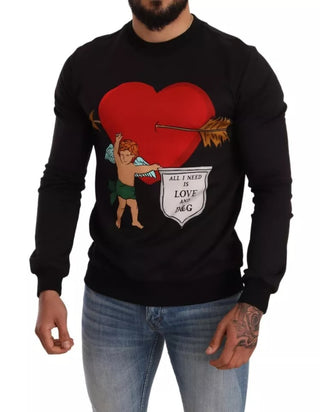 Schwarzer Amor Print Kapuzenpullover