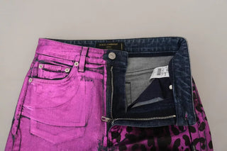 Jeans ajustados de mezclilla de algodón con estampado de leopardo púrpura  