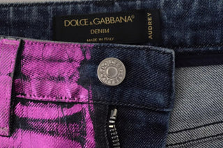 Jeans ajustados de mezclilla de algodón con estampado de leopardo púrpura  