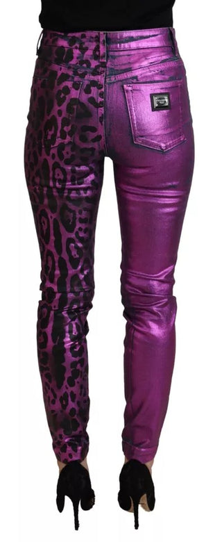 Jeans ajustados de mezclilla de algodón con estampado de leopardo púrpura  