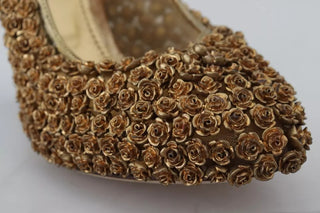 Gold Roses Embellished Heels Pumps Shoes