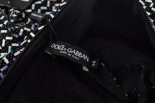 Vestido mini ajustado de nylon negro con adornos  