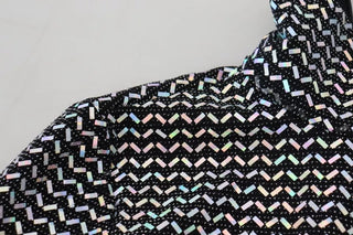 Vestido mini ajustado de nylon negro con adornos  
