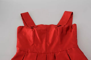 Rotes A-Linien-Midi-Satinseidenkleid mit Falten
