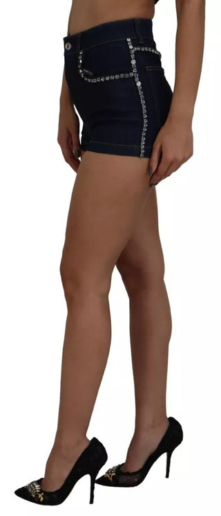 Pantalones cortos hot pants de mezclilla azul con cristal elástico