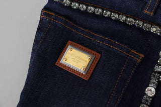 Pantalones cortos hot pants de mezclilla azul con cristal elástico