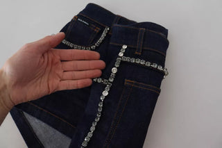 Pantalones cortos hot pants de mezclilla azul con cristal elástico