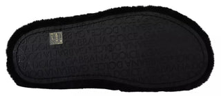 Schwarze Polyester-Kunstfell Herren-Sandalen