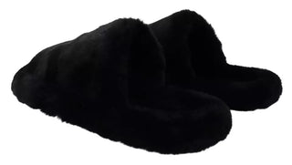 Schwarze Polyester-Kunstfell Herren-Sandalen