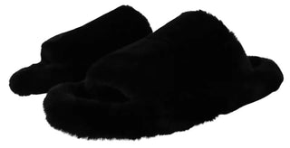 Schwarze Polyester-Kunstfell Herren-Sandalen