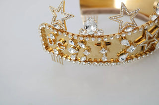 Tiara diadema con corona de logo de estrella de cristal dorado STRASS