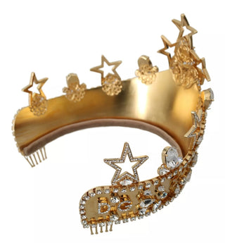 Tiara diadema con corona de logo de estrella de cristal dorado STRASS