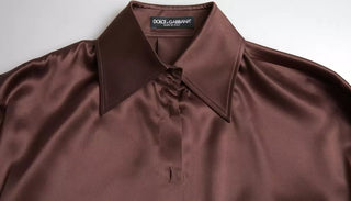 Braune Seidenbluse mit Kragen und langen Ärmeln