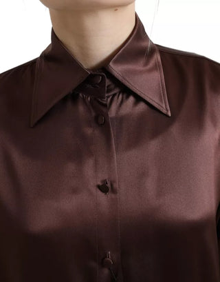 Braune Seidenbluse mit Kragen und langen Ärmeln