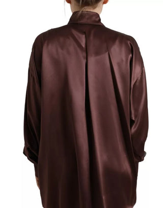 Braune Seidenbluse mit Kragen und langen Ärmeln
