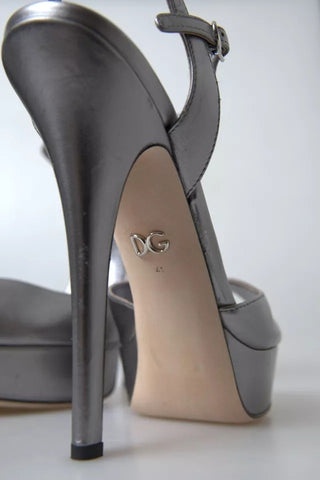 Sandalias de tacón con plataforma de cuero plateado
