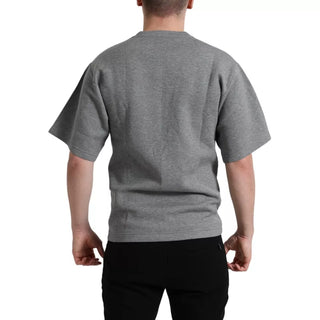Camiseta gris de algodón con cuello redondo y adornos