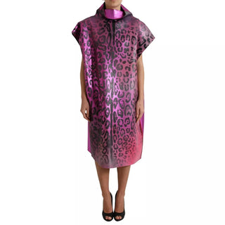 Vestido midi de corte recto de poliéster con estampado de leopardo rosa