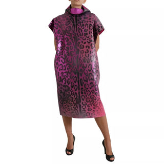Vestido midi de corte recto de poliéster con estampado de leopardo rosa