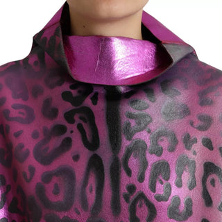 Vestido midi de corte recto de poliéster con estampado de leopardo rosa