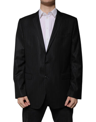 Schwarzer Einreihiger Blazer Aus Wolle Mit Streifen
