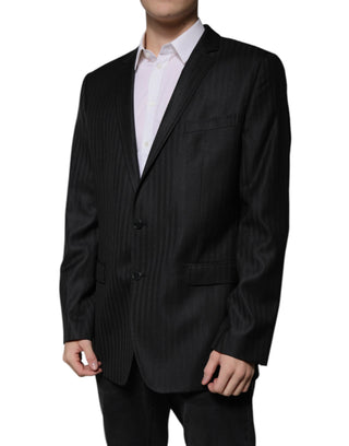 Schwarzer Einreihiger Blazer Aus Wolle Mit Streifen