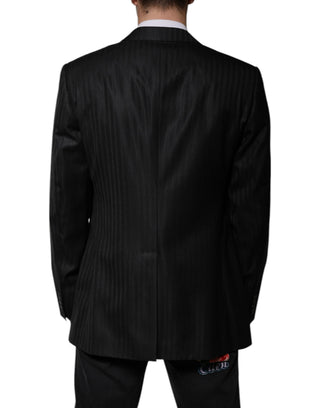 Schwarzer Einreihiger Blazer Aus Wolle Mit Streifen