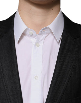 Schwarzer Einreihiger Blazer Aus Wolle Mit Streifen