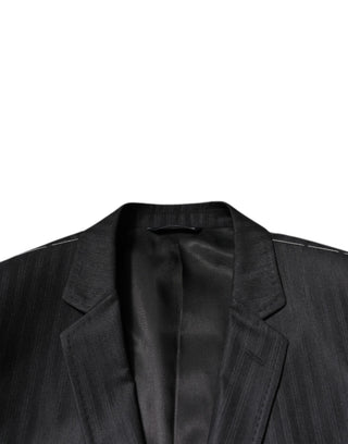 Schwarzer Einreihiger Blazer Aus Wolle Mit Streifen