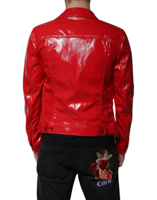 Rote Polyester-Jacke mit Knopfleiste und Kragen