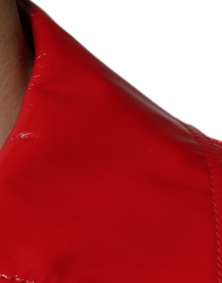 Rote Polyester-Jacke mit Knopfleiste und Kragen