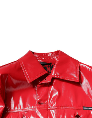 Rote Polyester-Jacke mit Knopfleiste und Kragen