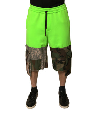 Grüne Patchwork Cargo Bermudashorts