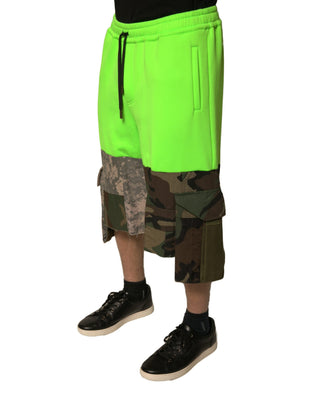 Grüne Patchwork Cargo Bermudashorts