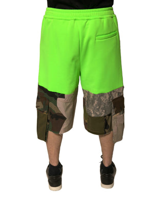 Grüne Patchwork Cargo Bermudashorts
