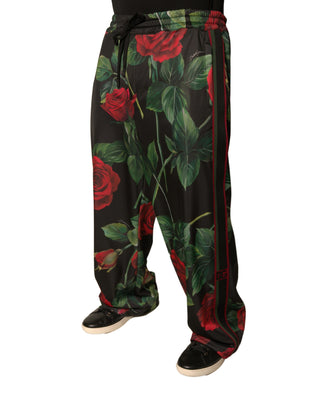 Pantalones jogger de poliéster negro con estampado floral