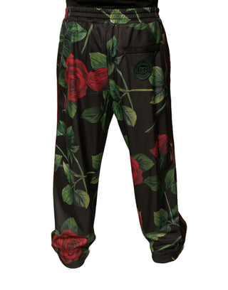 Pantalones jogger de poliéster negro con estampado floral