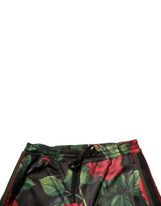 Pantalones jogger de poliéster negro con estampado floral