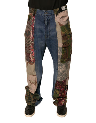 Jeans rectos de mezclilla azul con patchwork de algodón