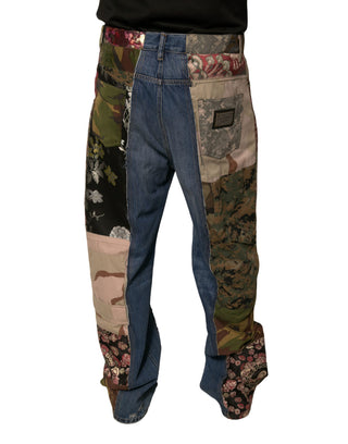 Jeans rectos de mezclilla azul con patchwork de algodón