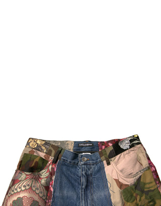 Jeans rectos de mezclilla azul con patchwork de algodón