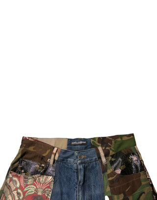 Blaue Patchwork-Jeans aus Baumwolle mit geradem Bein