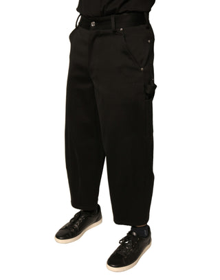 Schwarze Caprihose aus Baumwolle mit mittlerer Taille