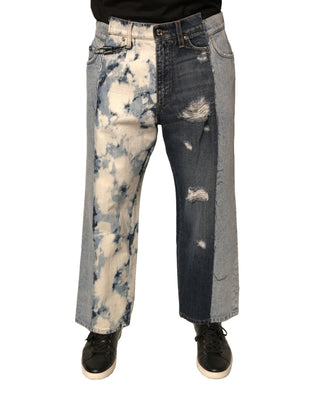 Mehrfarbige Patchwork-Jeans aus Baumwolle für Herren mit geradem Bein