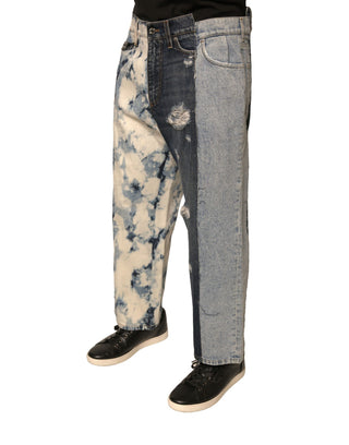 Mehrfarbige Patchwork-Jeans aus Baumwolle für Herren mit geradem Bein